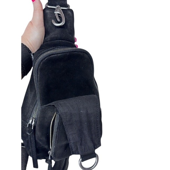 Free People Hudson Sling Bag Black Suede Crossbody Backpack One Size - Picture 5 of 9